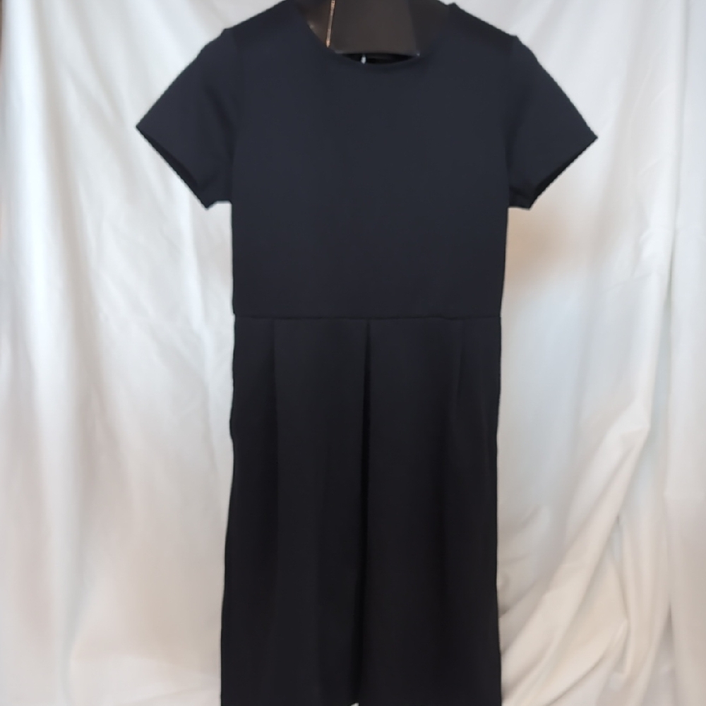 Lands' End Black Short-Sleeve Midi Dress